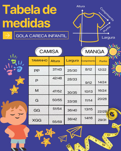 Tabela de medidas da camisa infantil gola careca