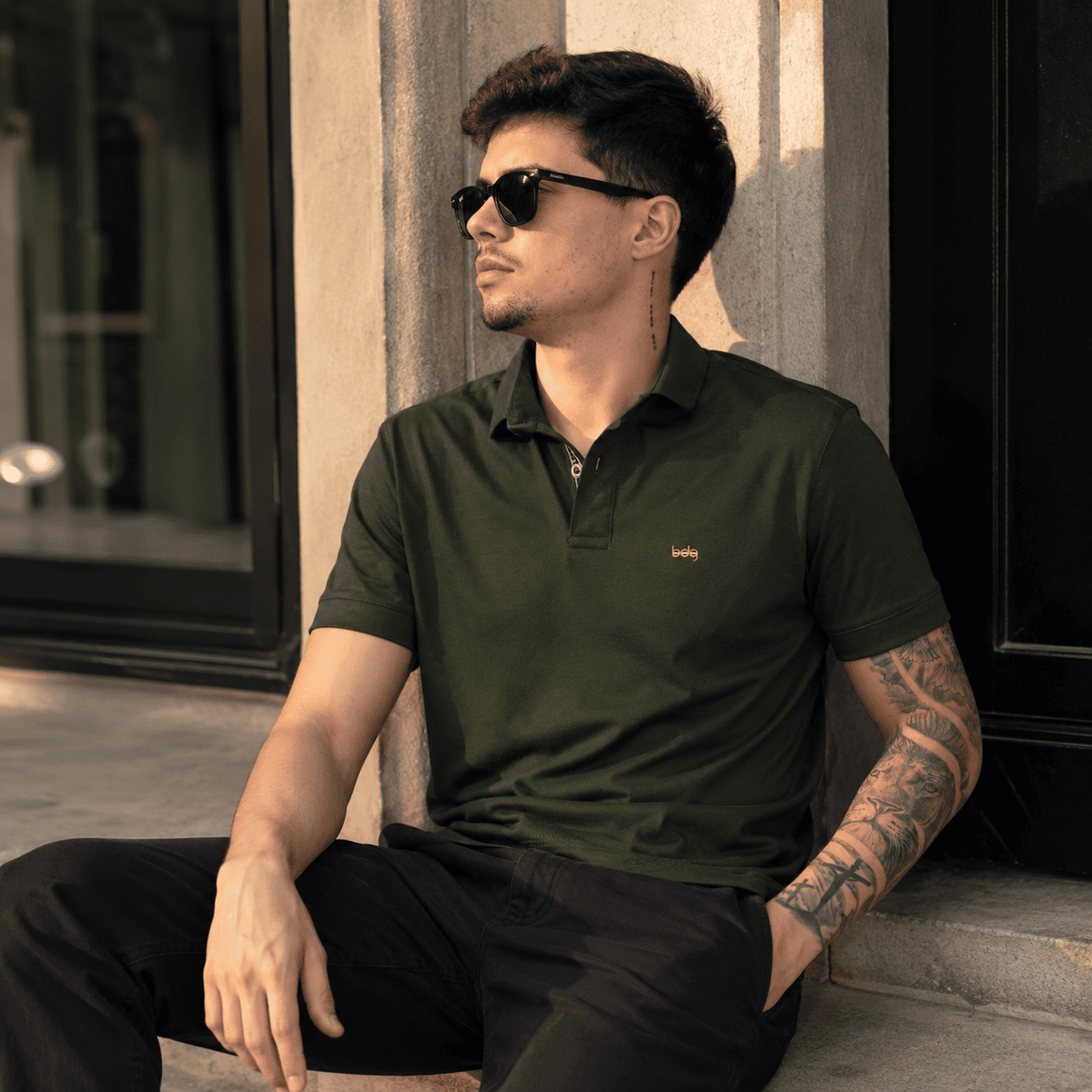 Camisa Polo Masculina Oliveiras Tons Escuros