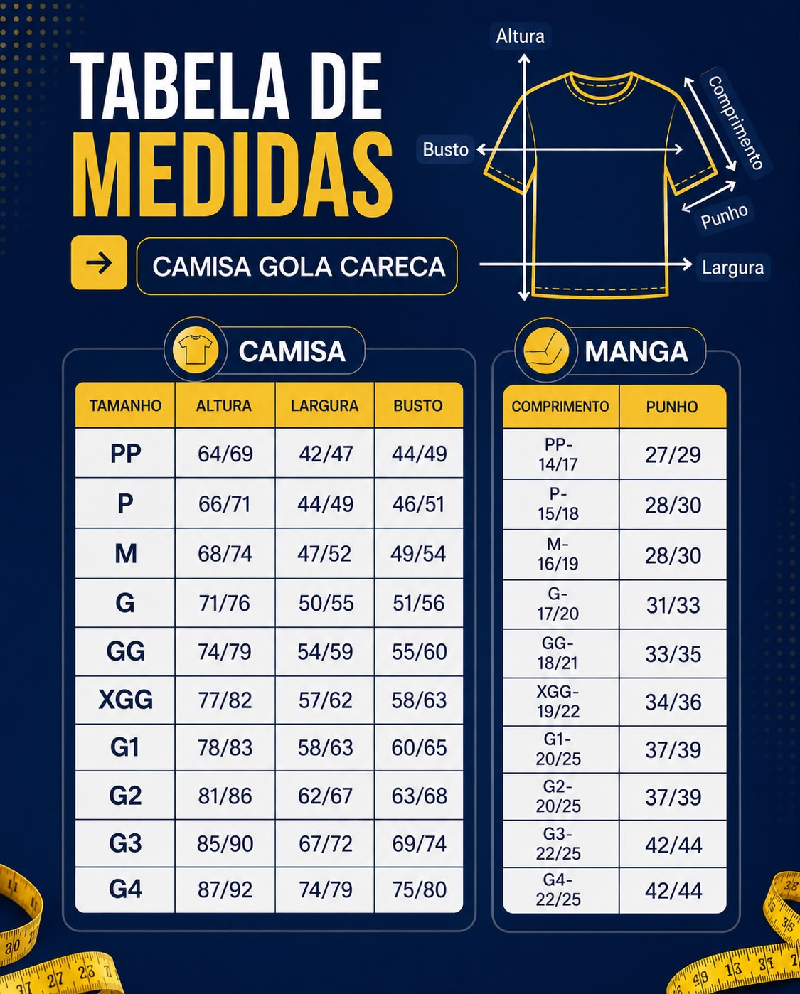 TABELA DE MEDIDAS