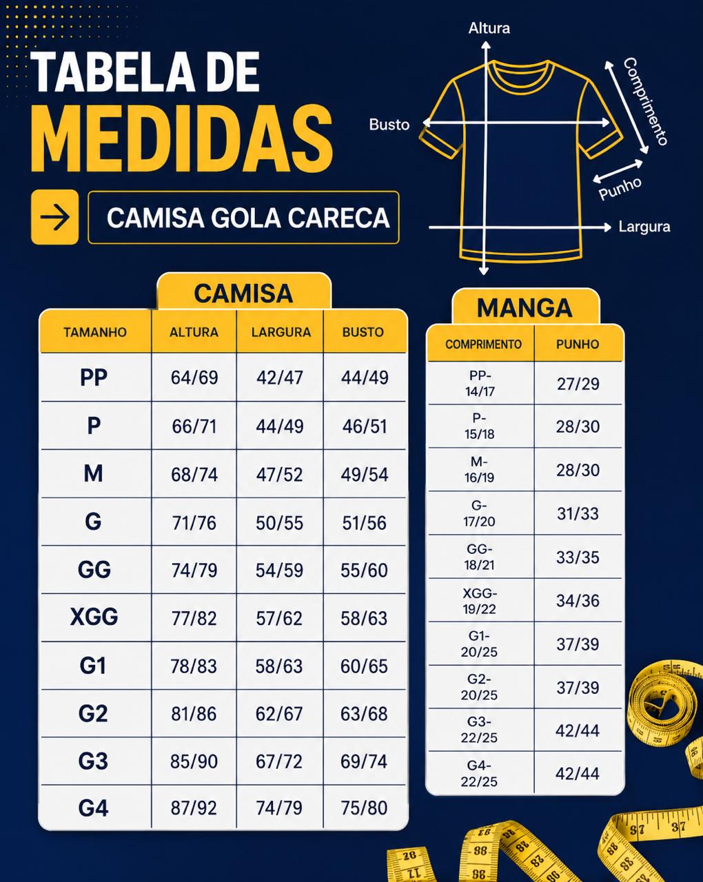 TABELA DE MEDIDAS