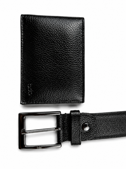 Kit Masculino Carteira Texturizada e Cinto de Couro Preto