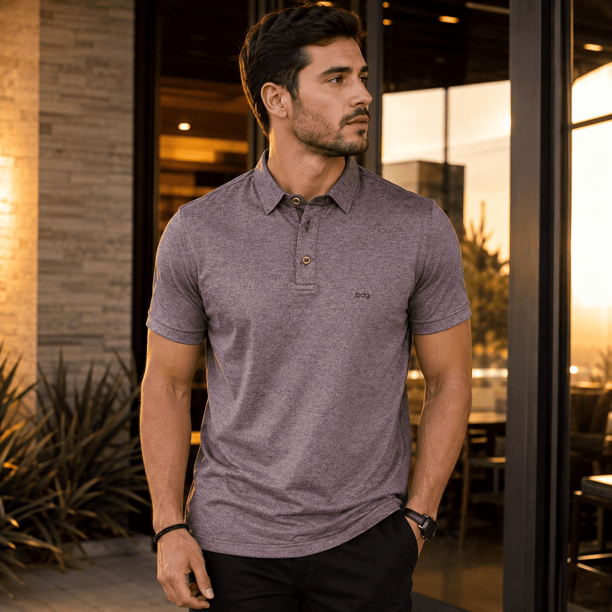 Camisa Polo Masculina Oliveiras Estampada